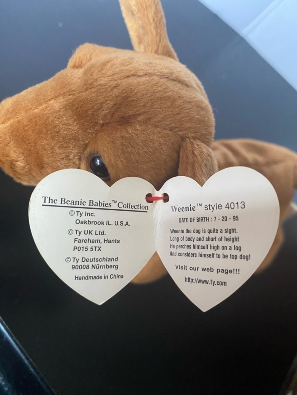 Ty Brown Dachshund Plush with Heart Tag